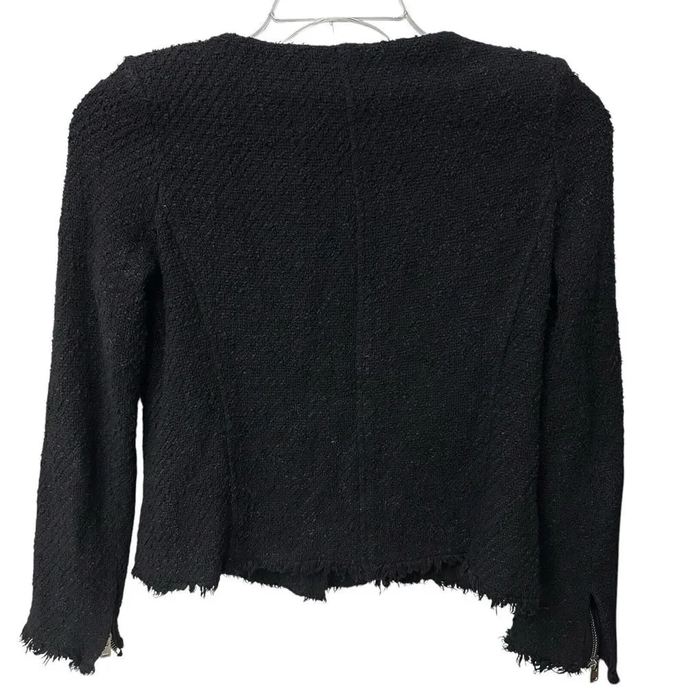 IRO Agneta Black Boucle Tweed Knit‎ Jacket Size 2 Full Zip Pockets